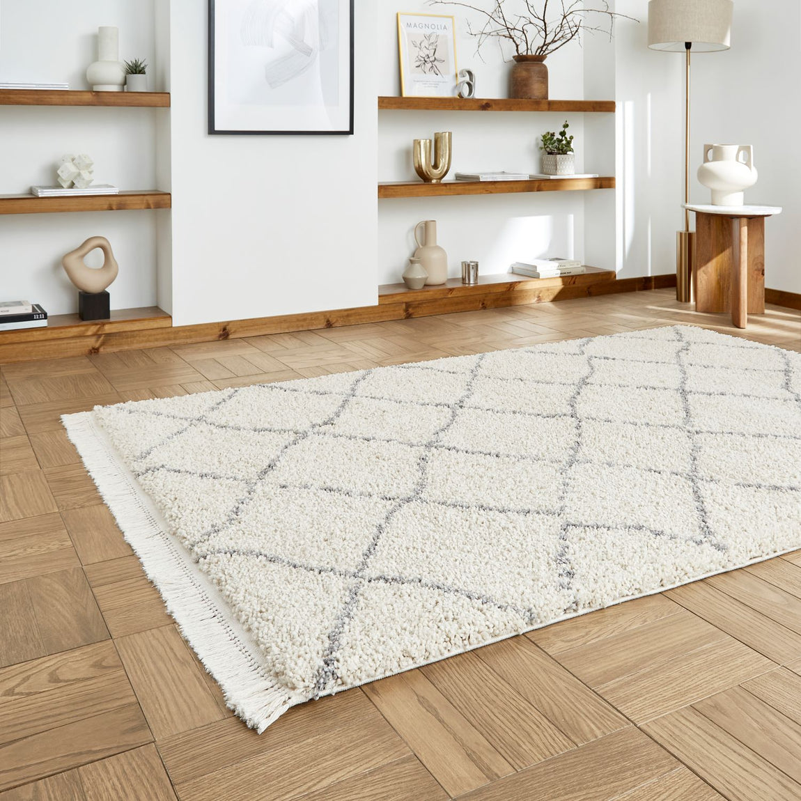 Boho 5413 Shaggy Rug Cream