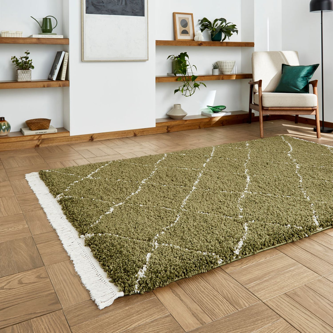 Boho 5413 Shaggy Rug Green