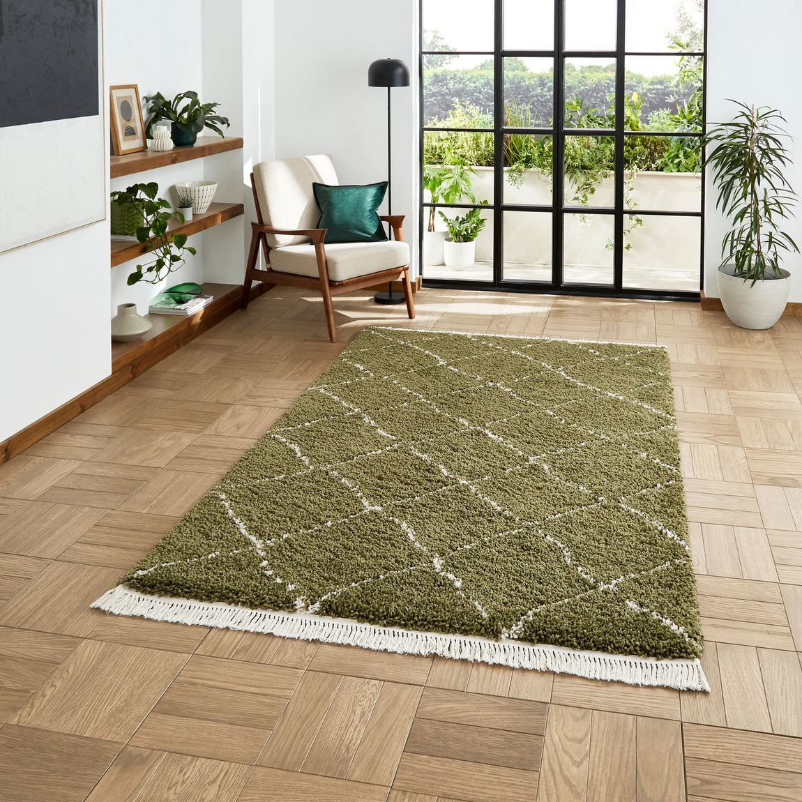 Boho 5413 Shaggy Rug Green