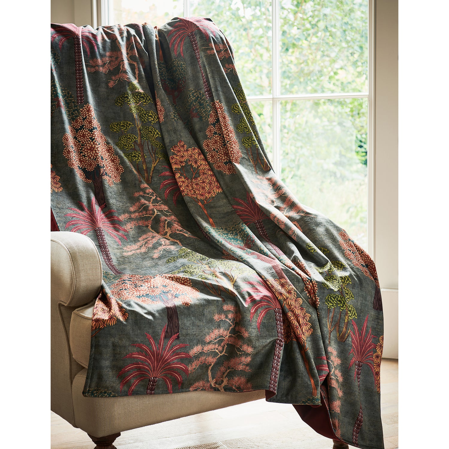 Linda Barker Bonsai Garden 130cm x 180cm Digitally Printed Velvet Throw Grey Green