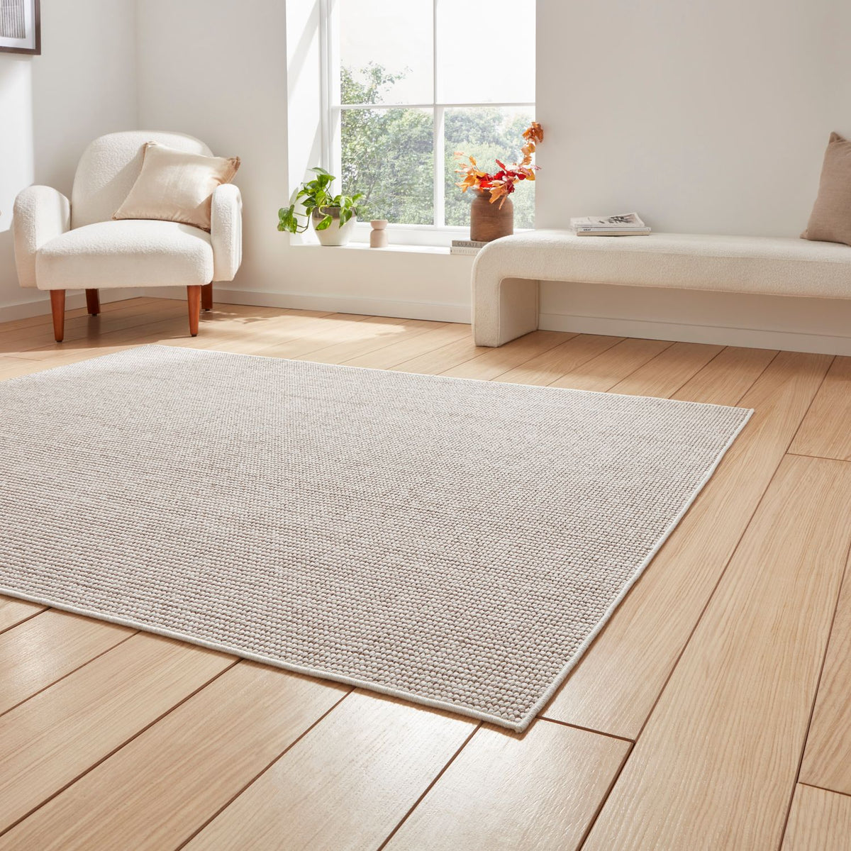 Boucle E6404 Multi Textured Pile Rug White Brown