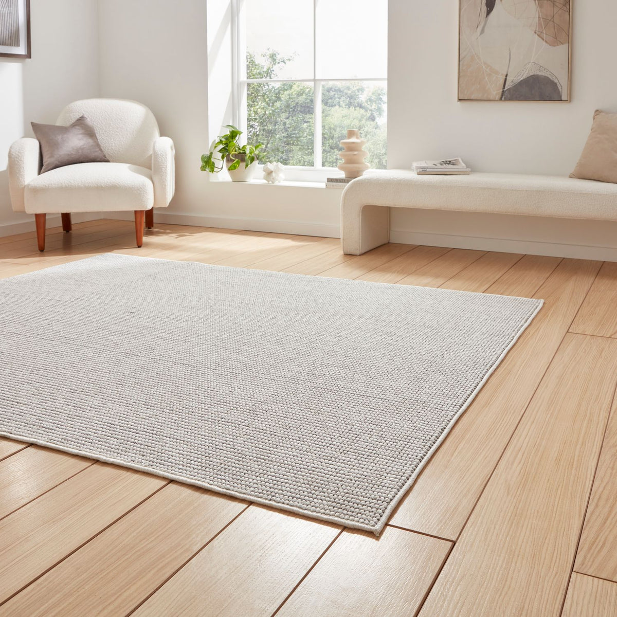 Boucle E6404 Multi Textured Pile Rug White Grey