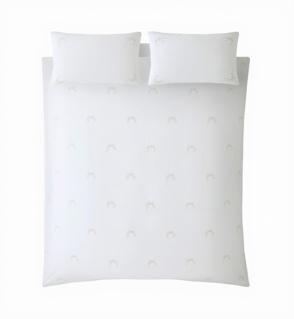 Historic Royal Palaces Bow Embroidery Duvet Cover Bedding Set White Natural