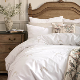 Historic Royal Palaces Bow Embroidery Duvet Cover Bedding Set White Natural
