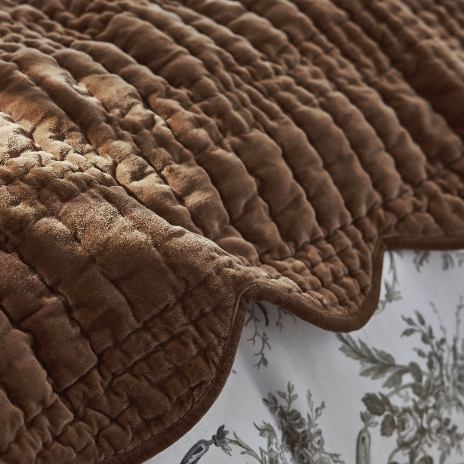 Laura Ashley Brady Scalloped 180cm x 235cm Bedspread Set Caramel