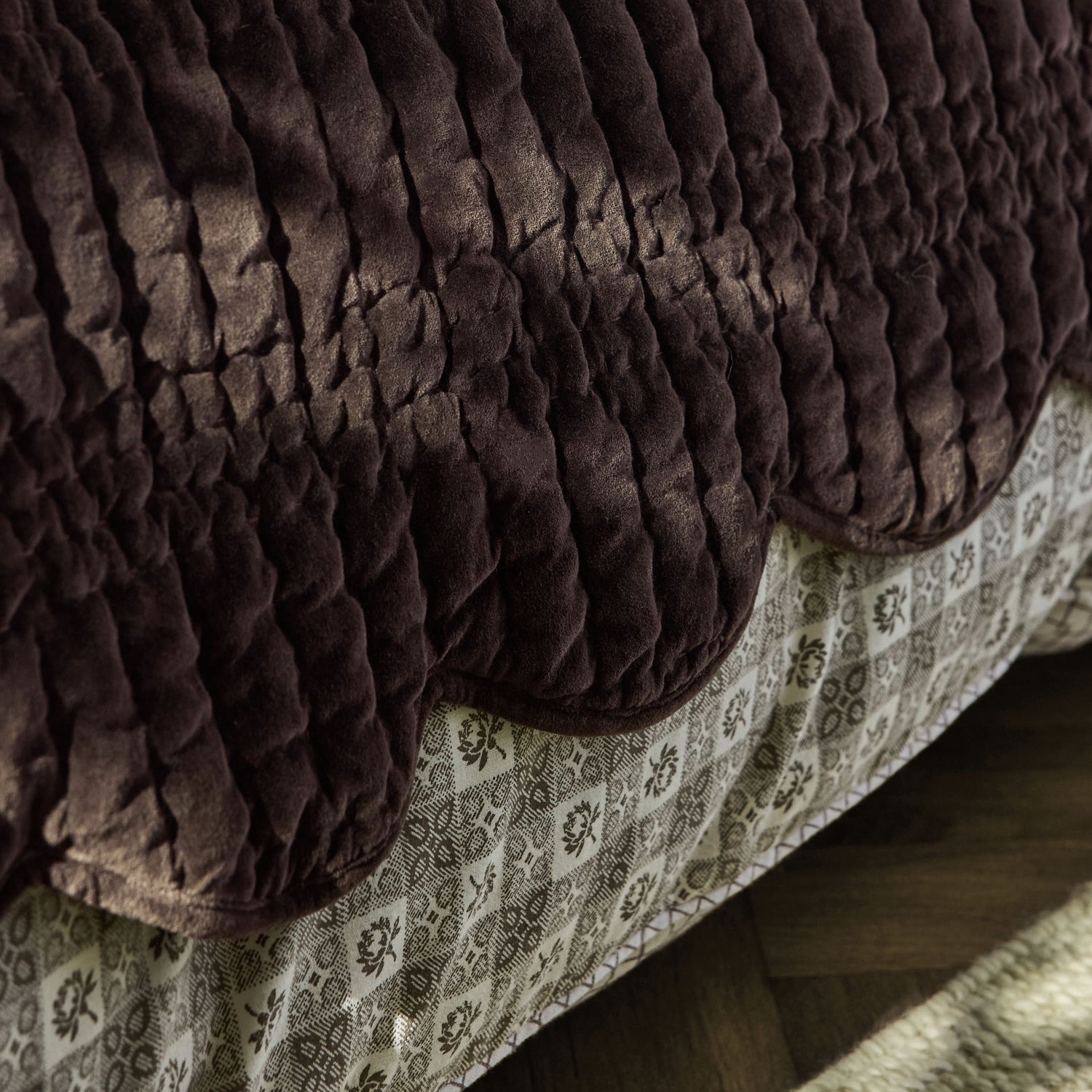 Laura Ashley Brady Scalloped 180cm x 235cm Bedspread Set Chocolate