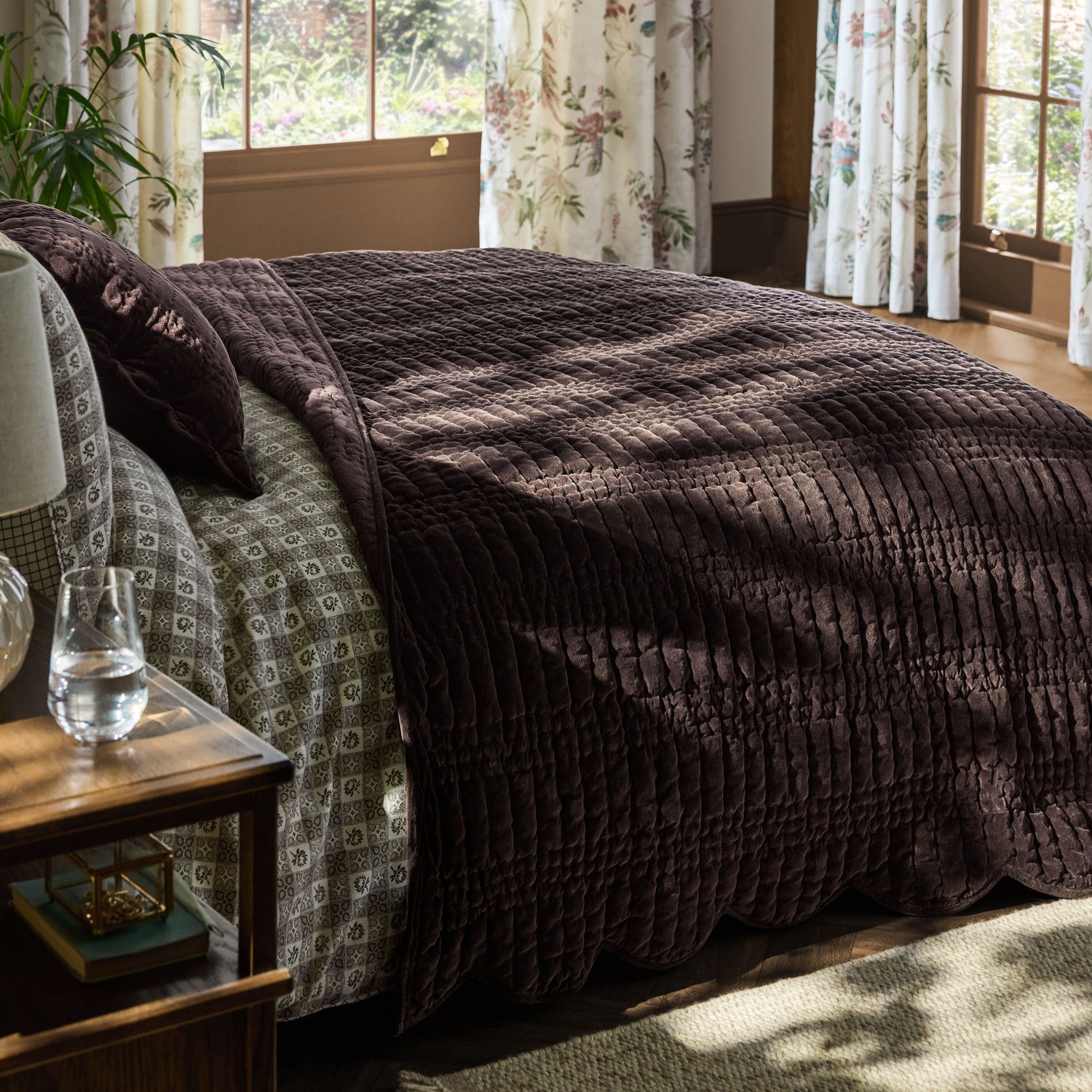 Laura Ashley Brady Scalloped 180cm x 235cm Bedspread Set Chocolate