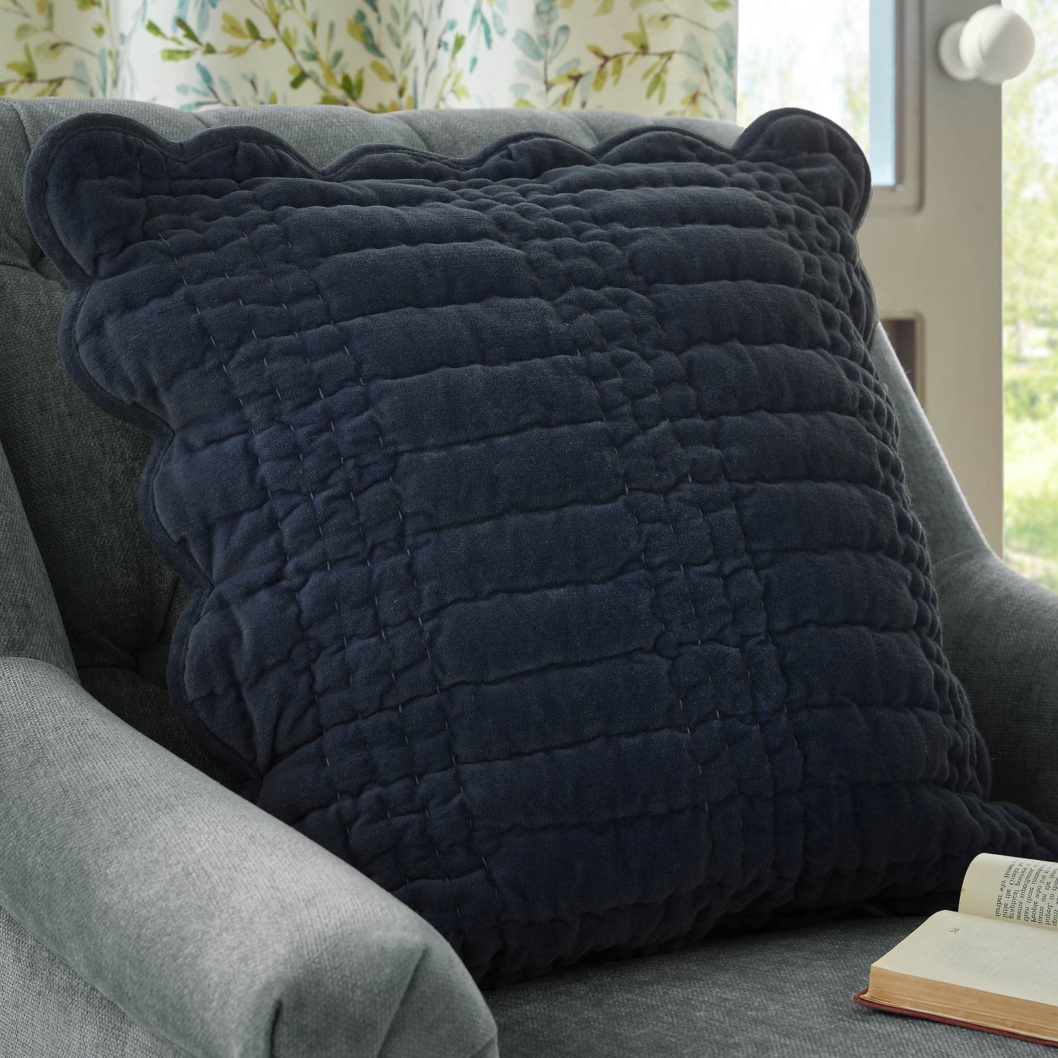 Laura Ashley Brady Scalloped 43cm x 43cm Filled Cushion Navy