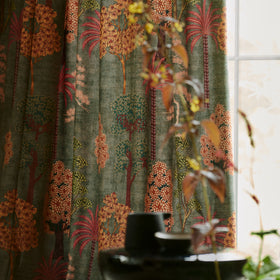 Linda Barker Bonsai Garden Velvet Print Made to Measure Curtain Green Grey