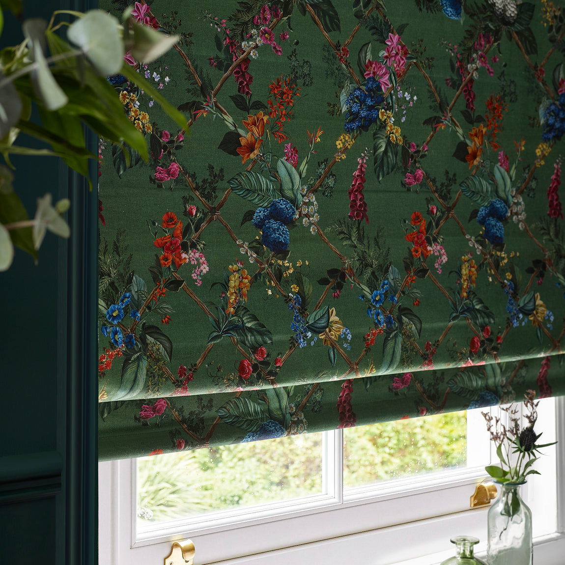 HOUSE Llewelyn-Bowen Cotswold Fantasia Printed Made To Measure Roman Blind Teal