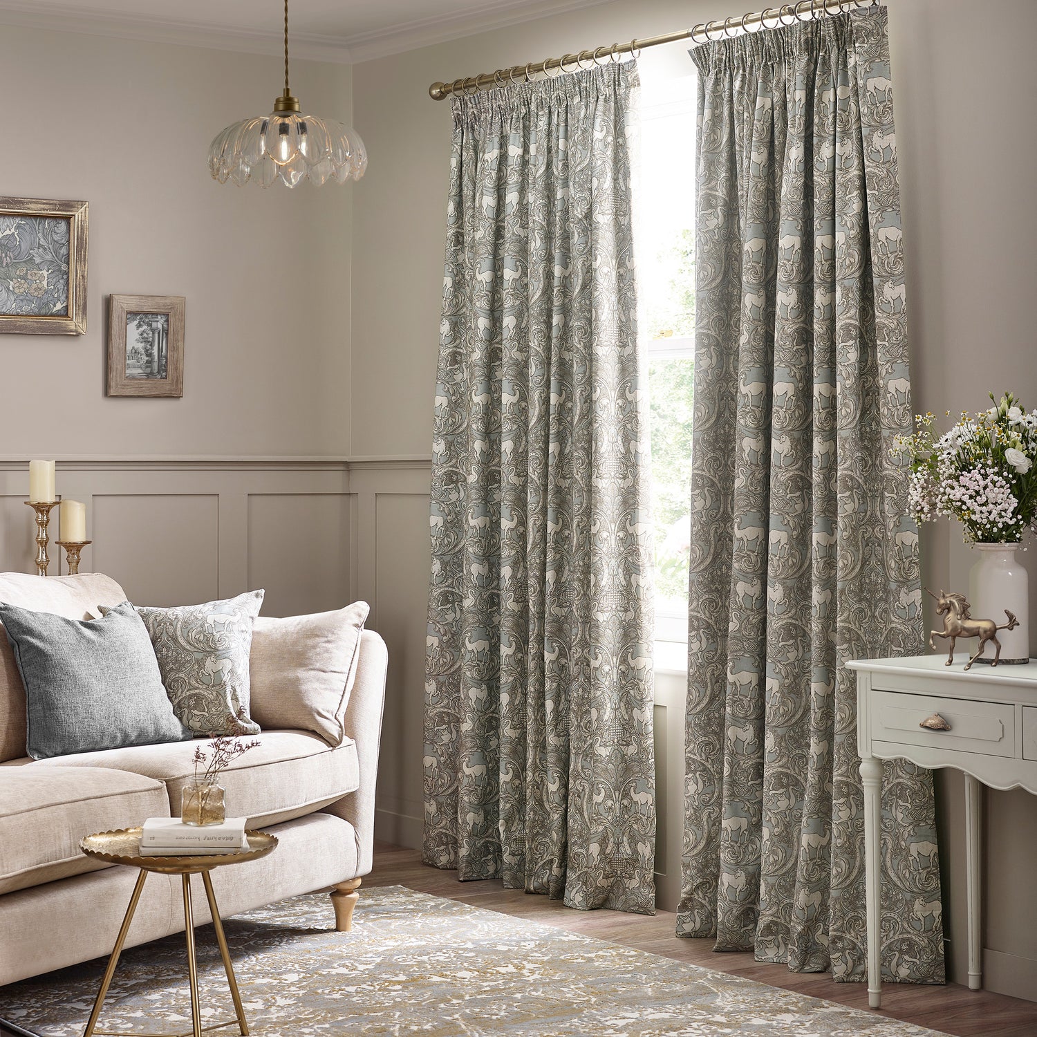 HOUSE Llewelyn-Bowen Menagerie Artois Printed Made To Measure Curtains Powder Blue