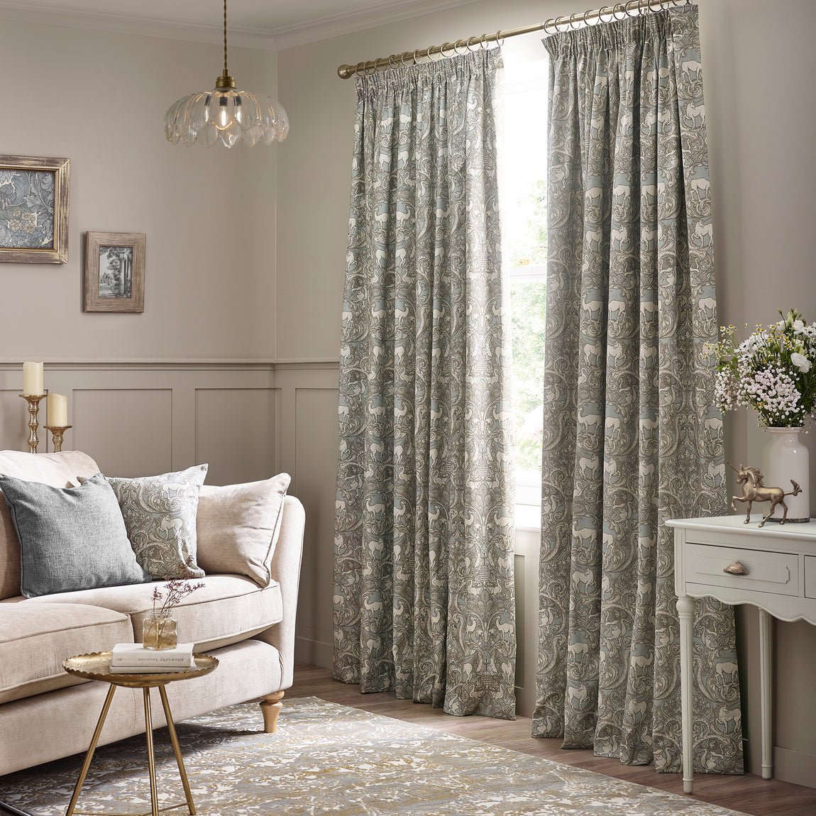 HOUSE Llewelyn-Bowen Menagerie Artois Printed Made To Measure Curtains Powder Blue