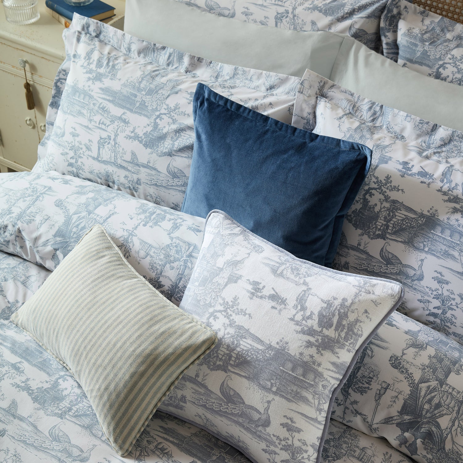 Laura Ashley Braysmith Toile 45cmx45cm Filled Cushion Chambray Blue