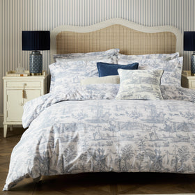 Laura Ashley Braysmith Toile Duvet Cover Bedding Set Chambray Blue