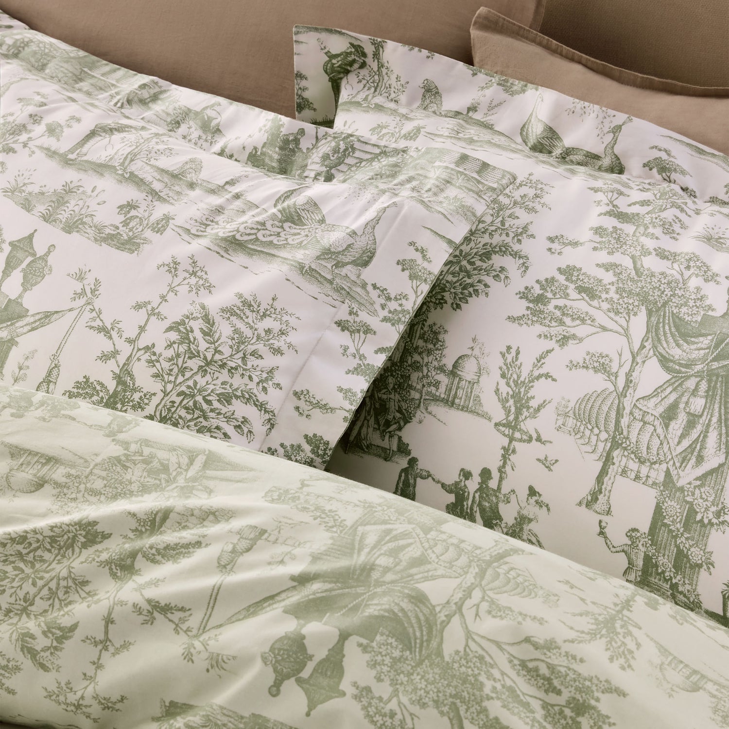 Laura Ashley Braysmith Toile Duvet Cover Bedding Set Olive Green