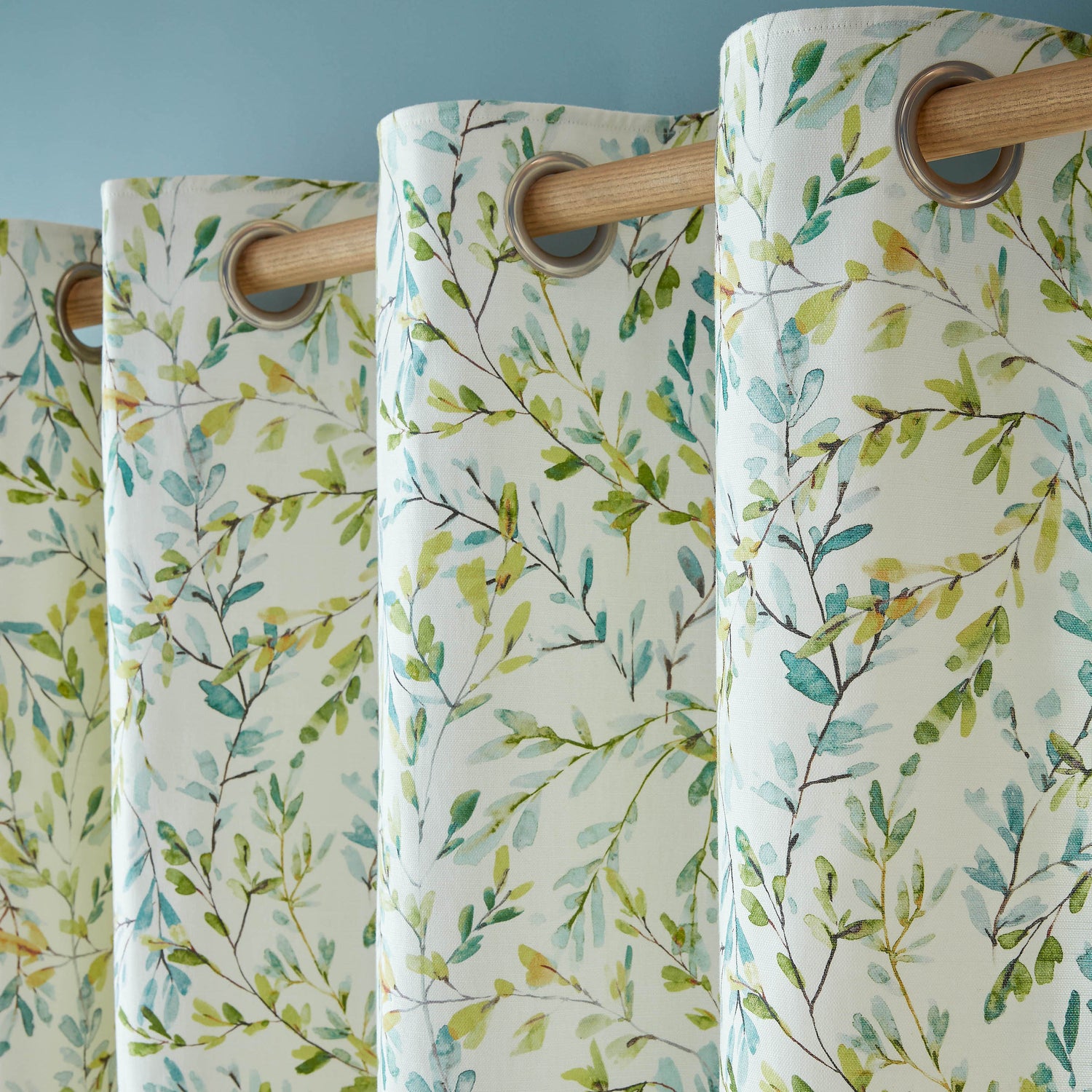 Laura Ashley Brayton Leaves Ready Made Eyelet Curtains Multi