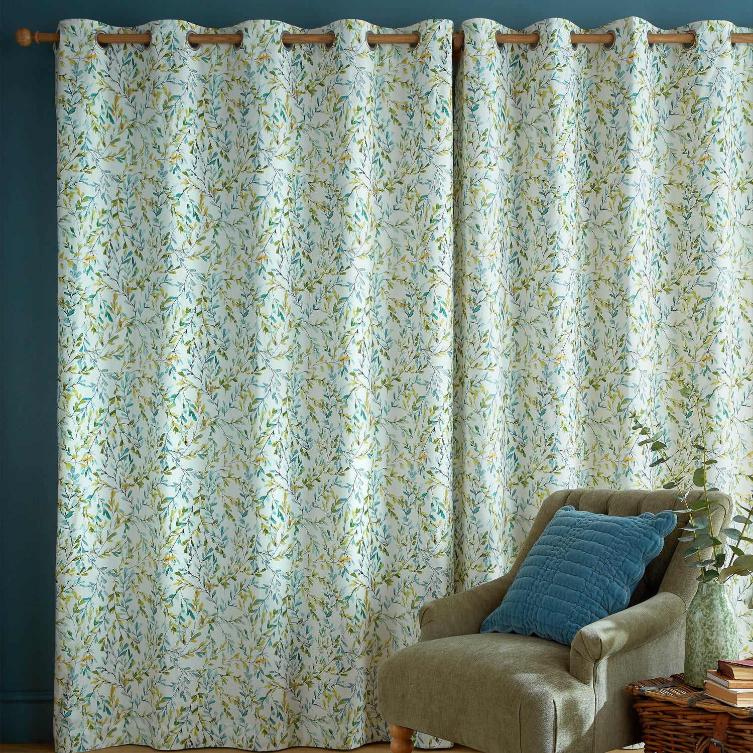 Laura Ashley Brayton Leaves Ready Made Eyelet Curtains Multi