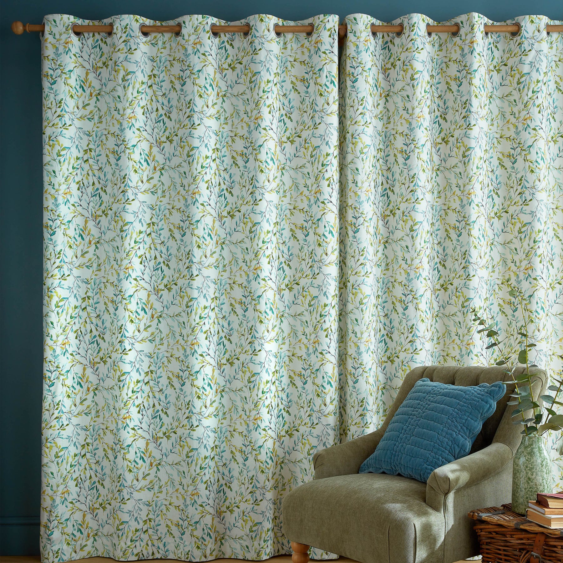 Laura Ashley Brayton Leaves Ready Made Eyelet Curtains Multi