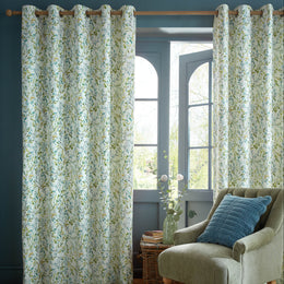 Laura Ashley Brayton Leaves Ready Made Eyelet Curtains Multi