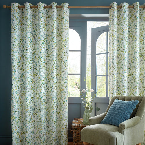 Laura Ashley Brayton Leaves Ready Made Eyelet Curtains Multi