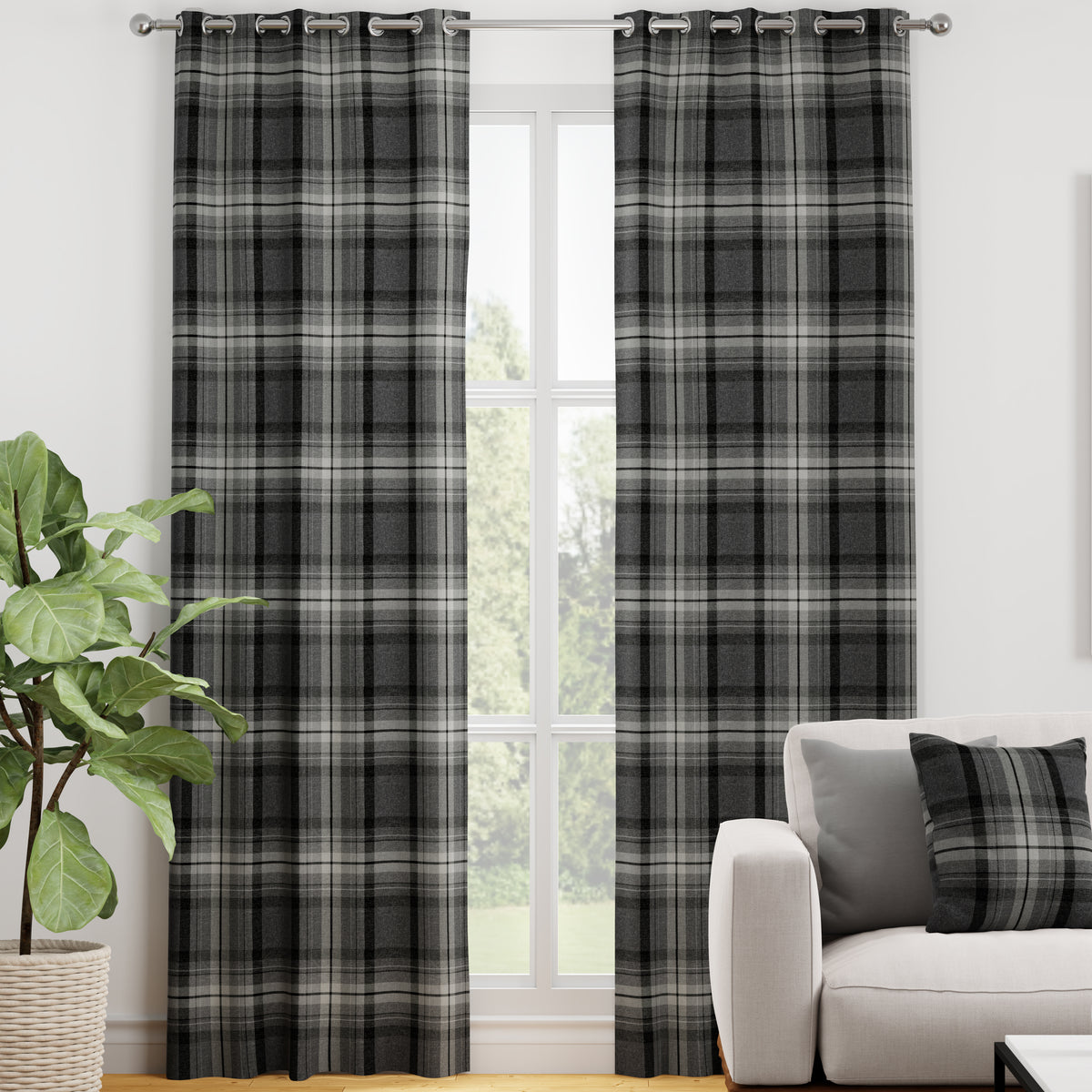 Highland Check Made to Measure Curtain Charcoal