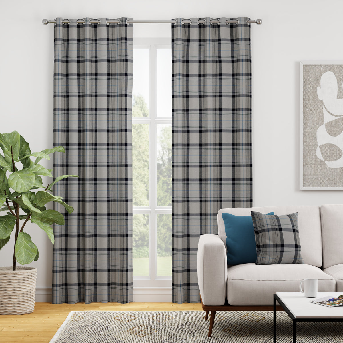Highland Check Made to Measure Curtain Blue