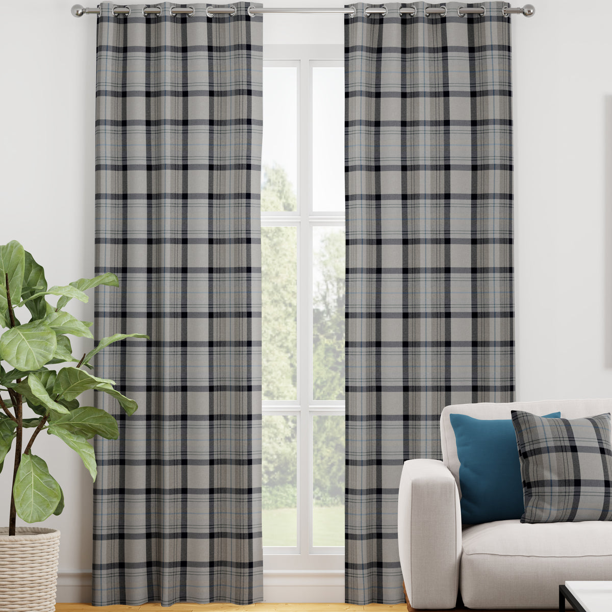 Highland Check Made to Measure Curtain Blue