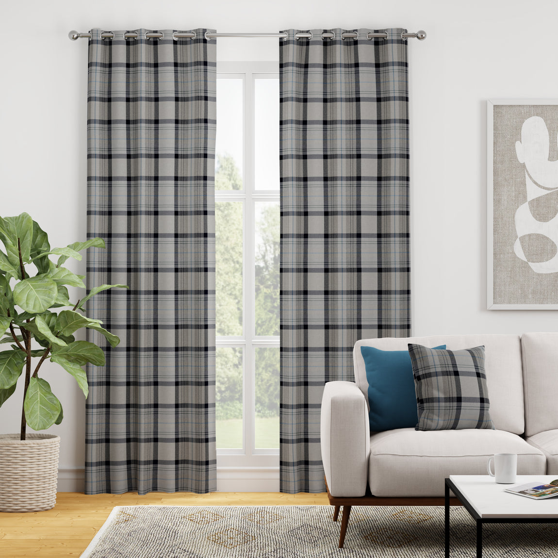 Highland Check Made to Measure Curtain Blue