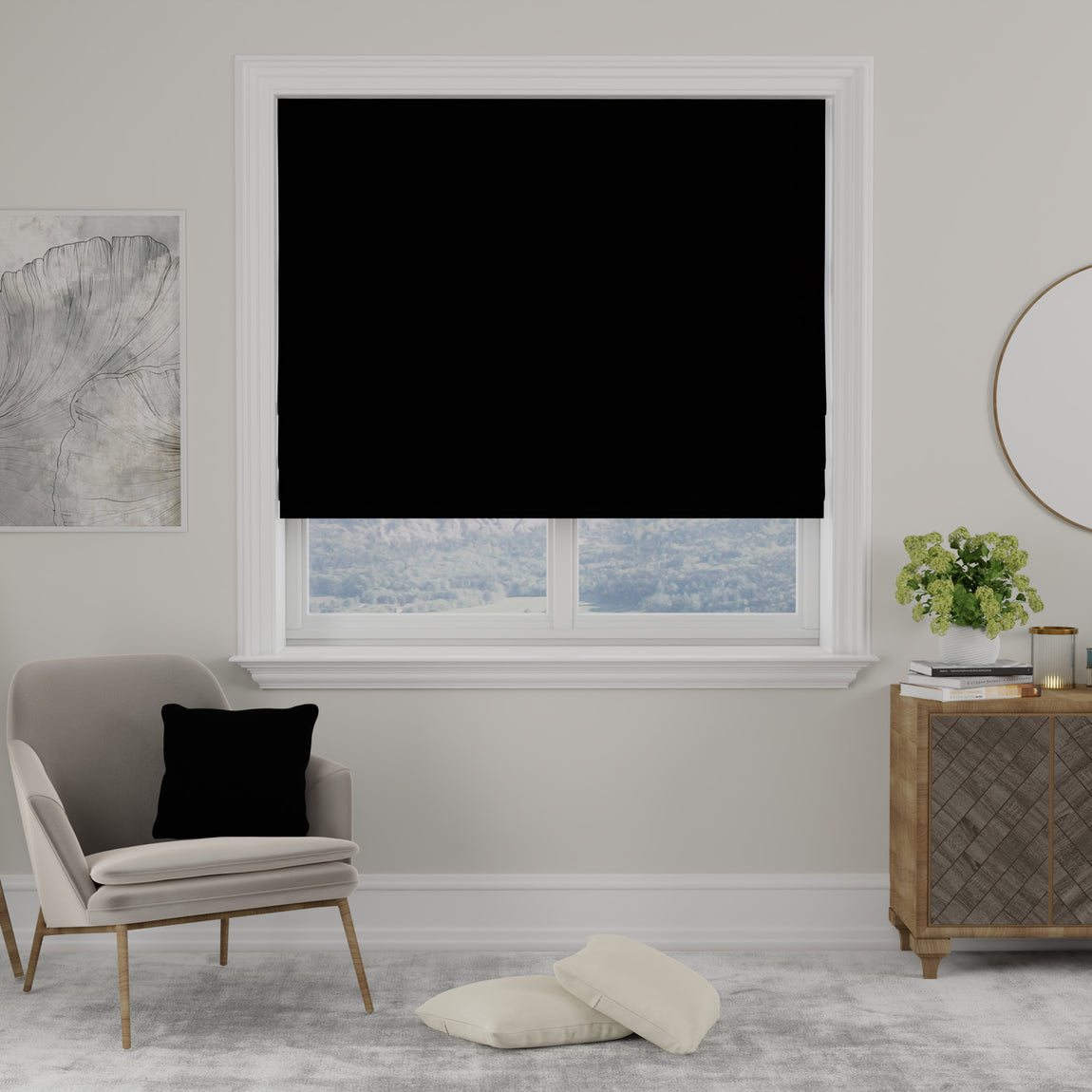 Turin Velvet Made to Measure Roman Blind Black