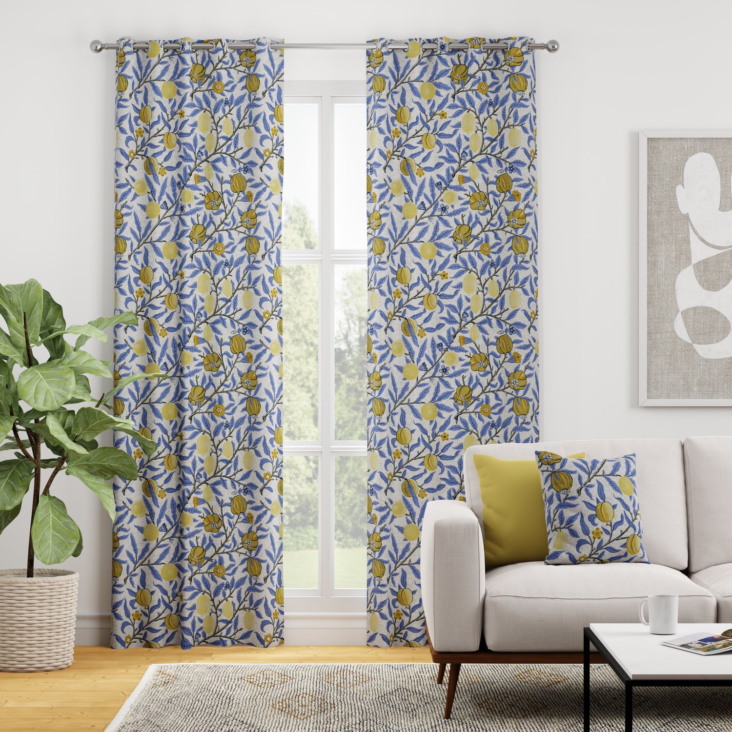 Heritage Fruits And Foliage Made to Measure Curtain Wedgewood Blue