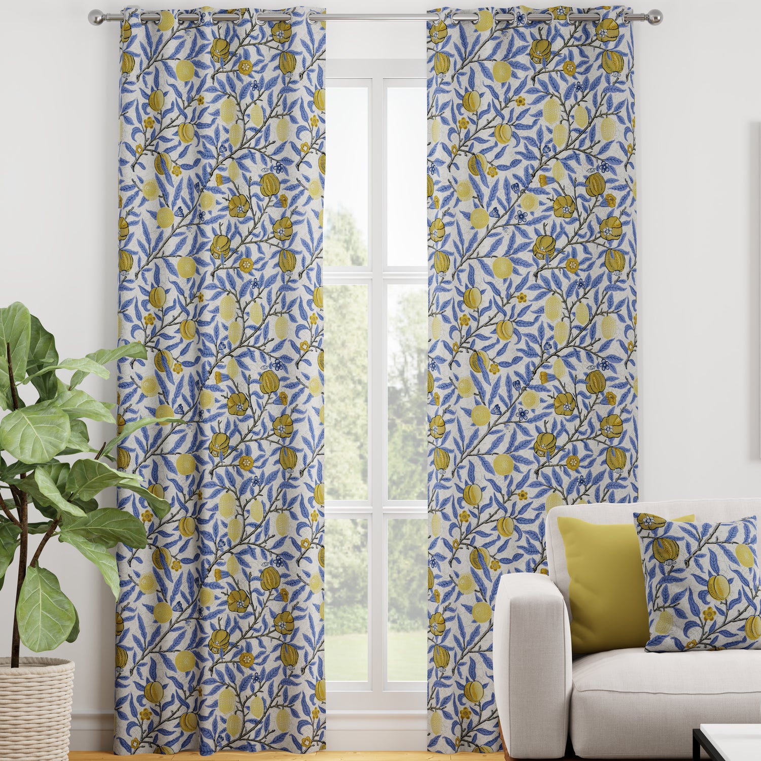 Heritage Fruits And Foliage Made to Measure Curtain Wedgewood Blue