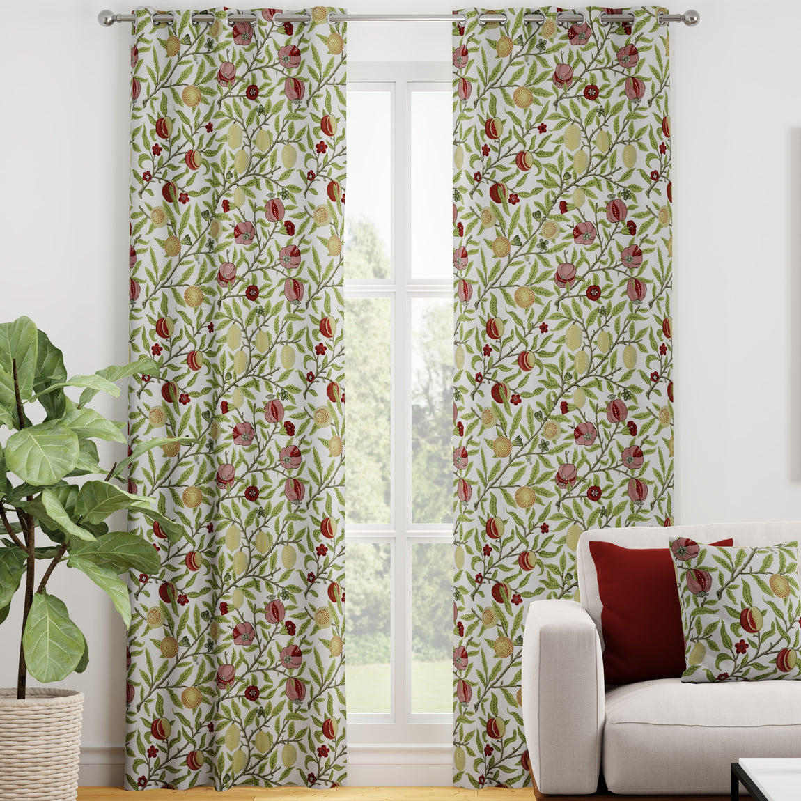 Heritage Fruits And Foliage Made to Measure Curtain Leaf Green