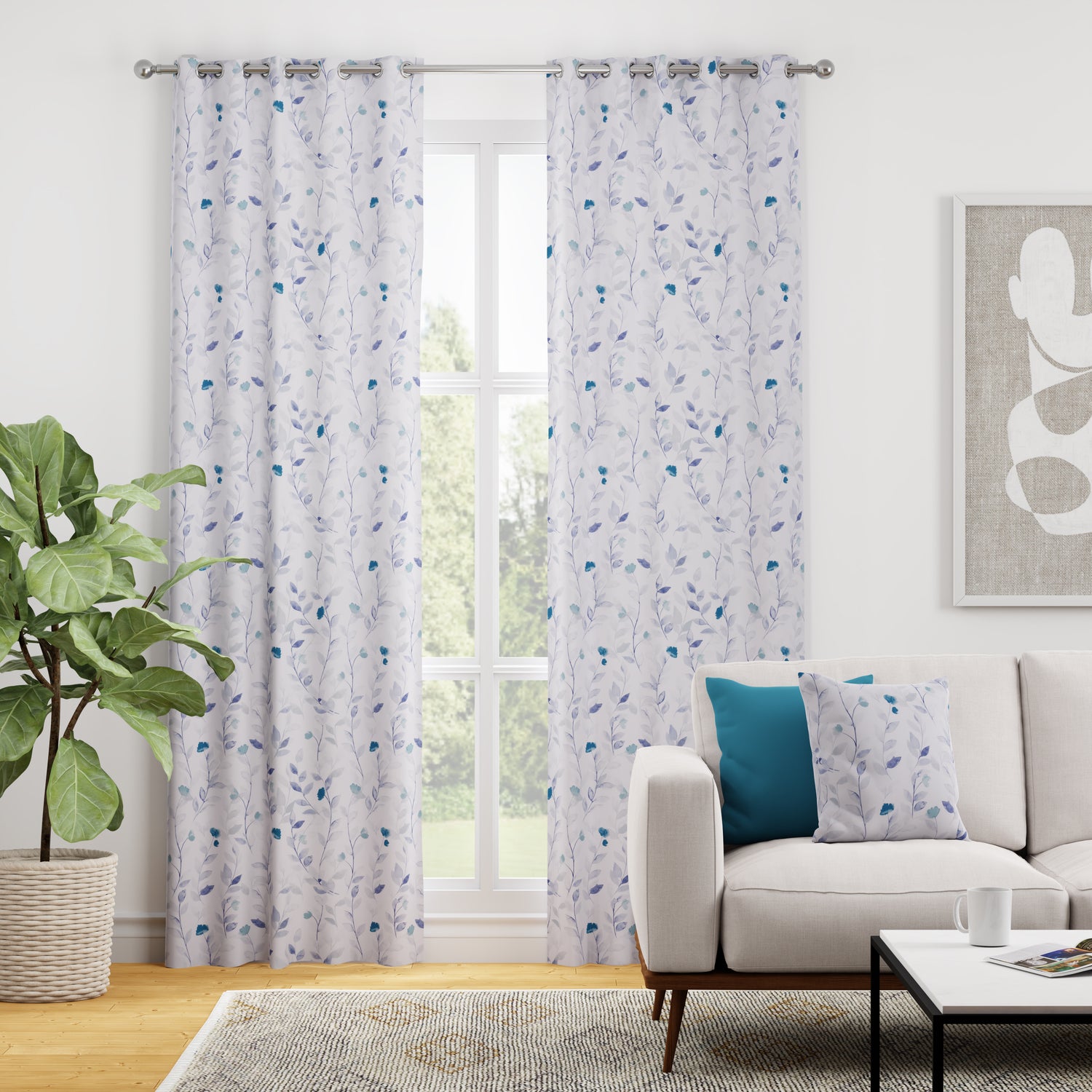 Serene Leaf Bloom Made to Measure Curtain Sky