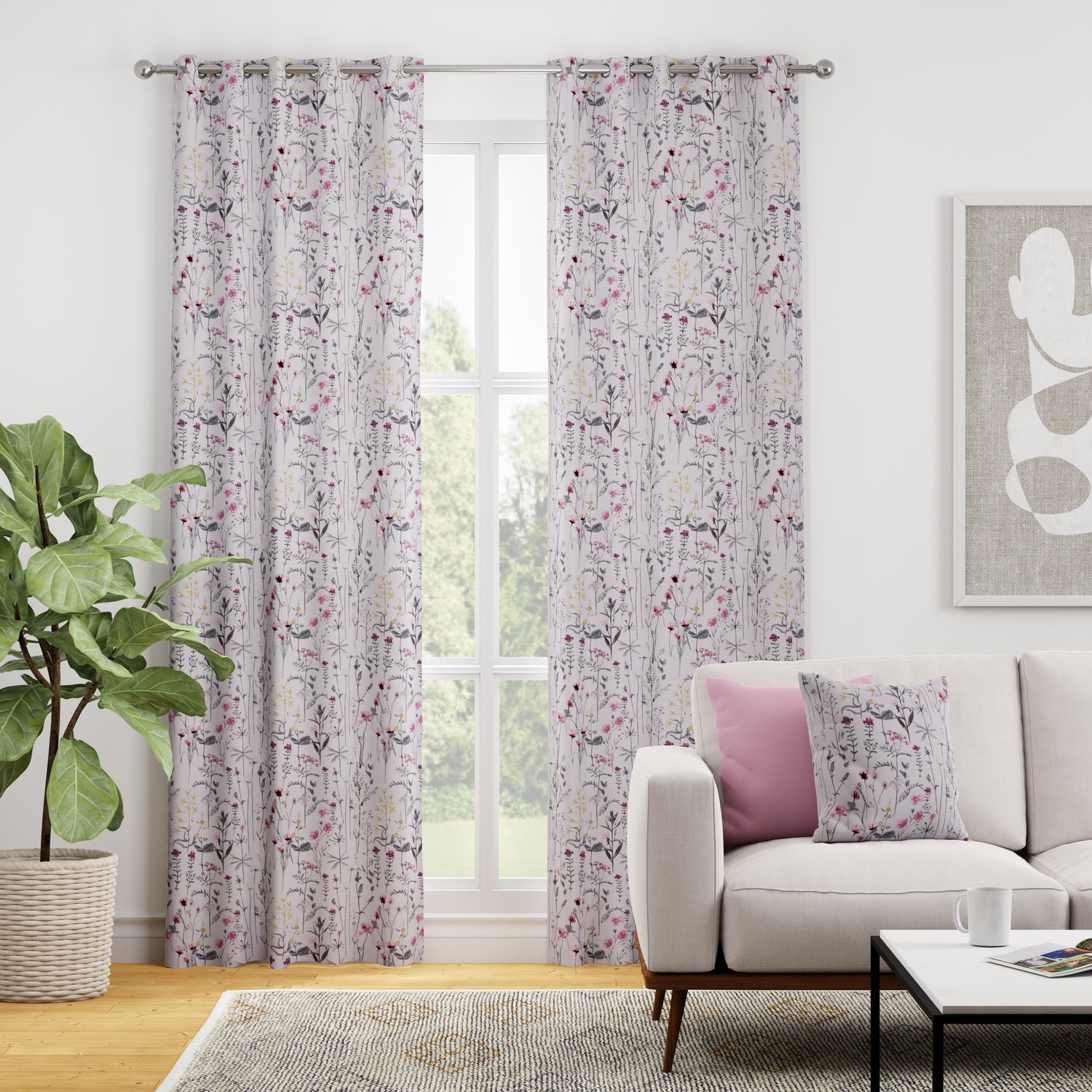 Wildflowers Made to Measure Curtain Soft Pink