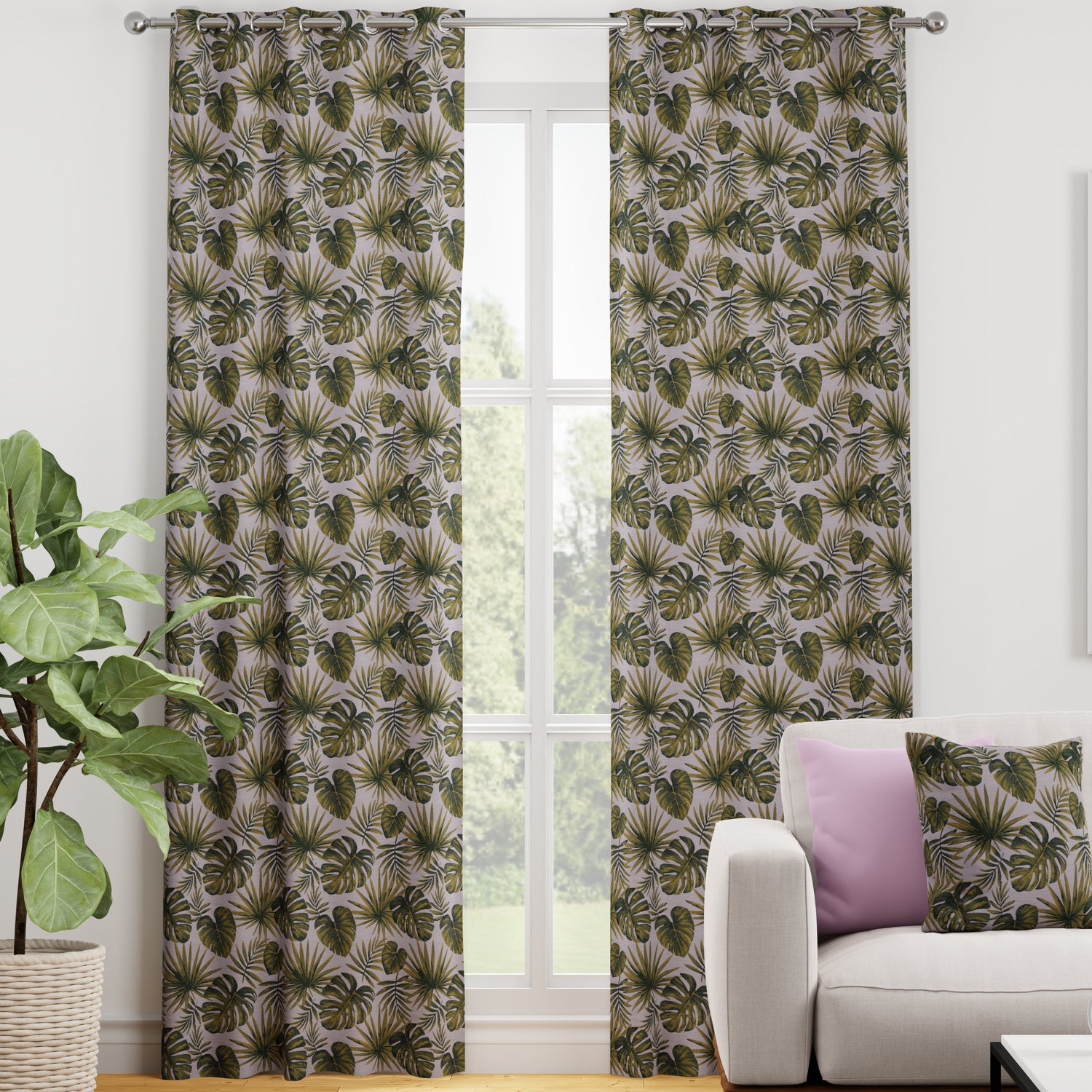 Monstera Made to Measure Curtain Green