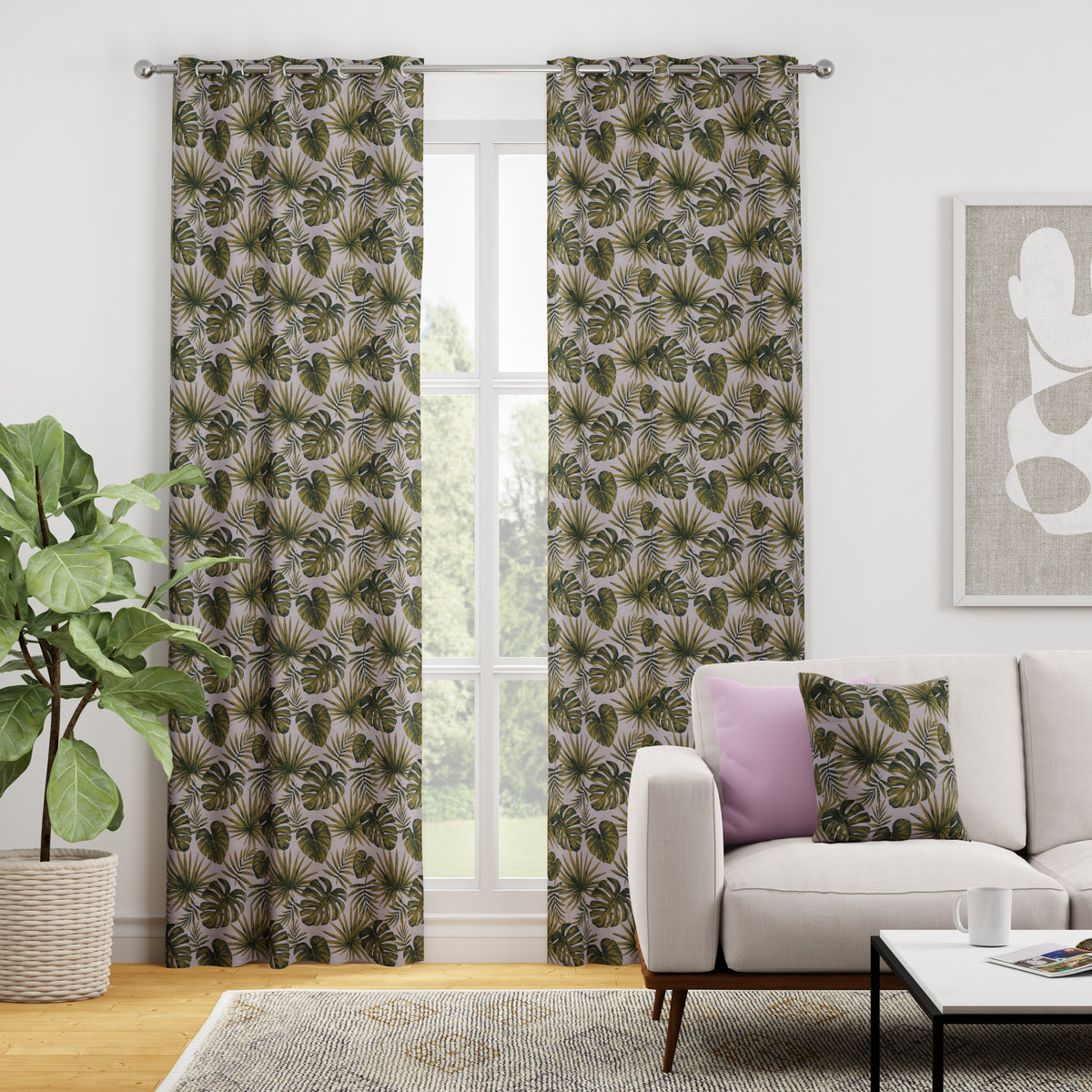 Monstera Made to Measure Curtain Green