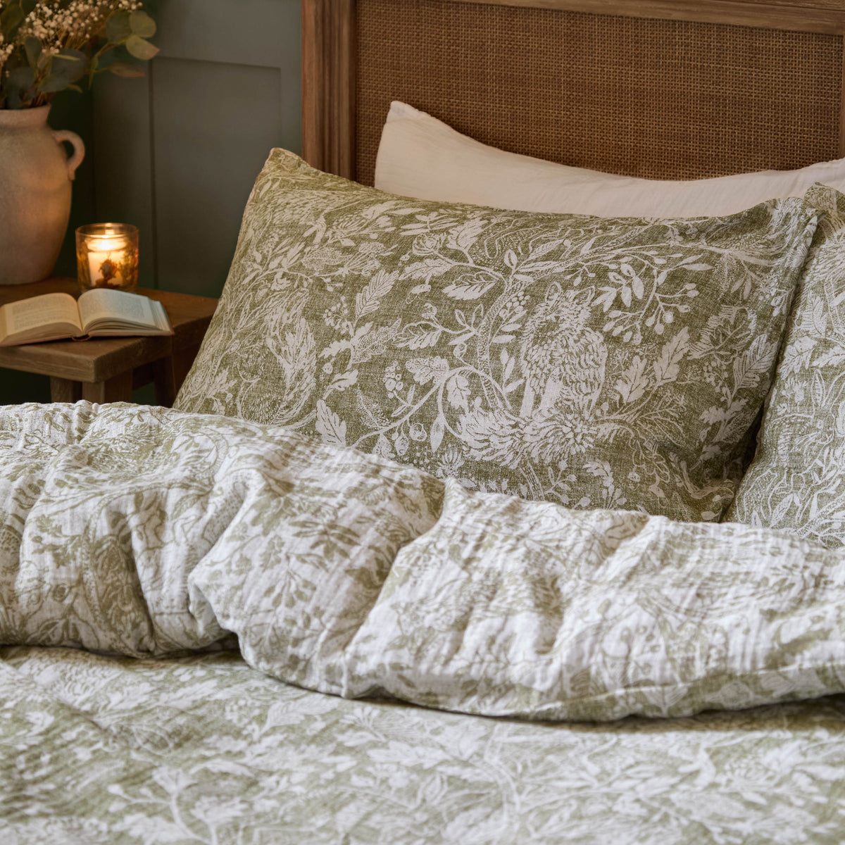 Voyage Maison Cademuir Cotton Muslin Duvet Cover Bedding Set Sage