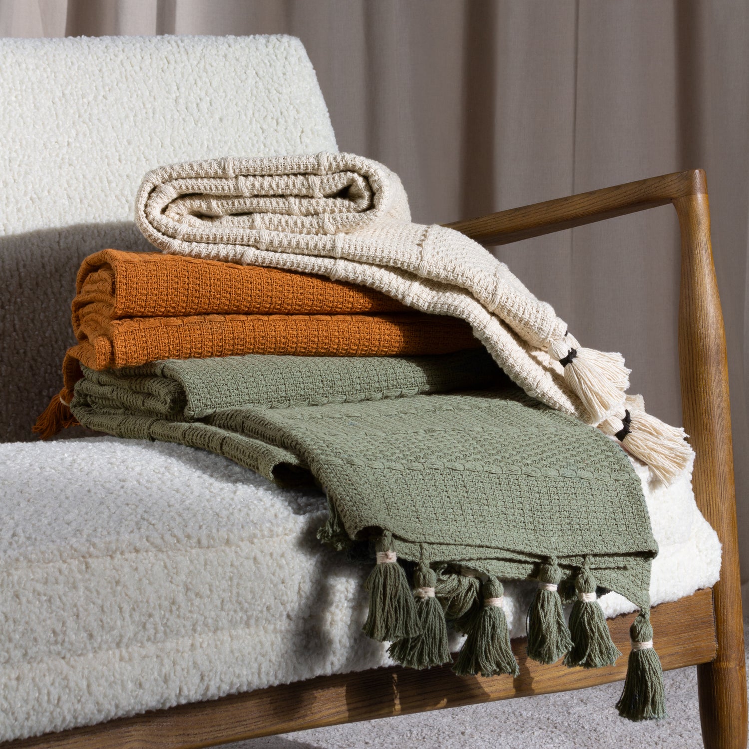 Caliche Woven Tasselled Throw 130cm x 180cm Ginger
