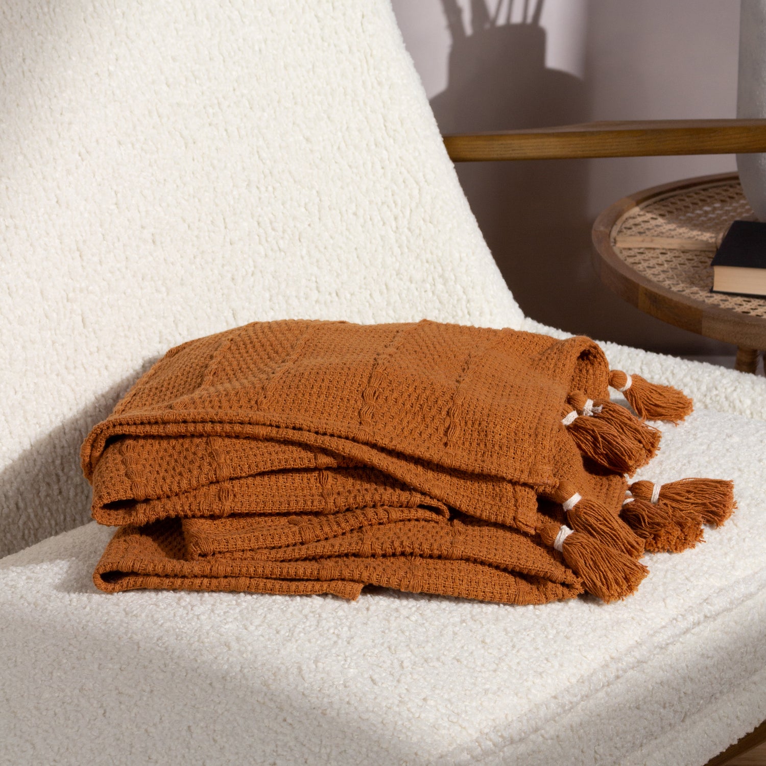 Caliche Woven Tasselled Throw 130cm x 180cm Ginger