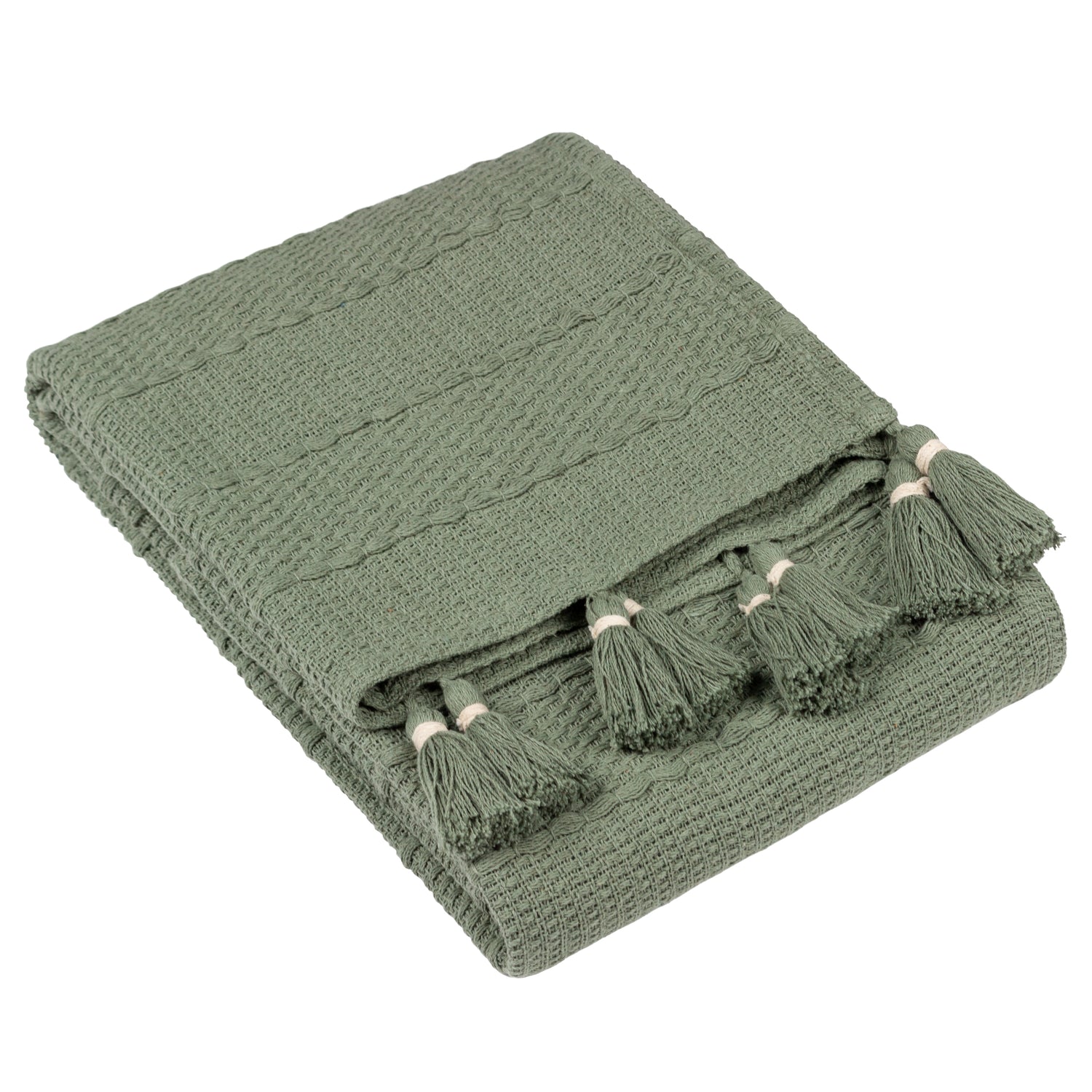 Caliche Woven Tasselled Throw 130cm x 180cm Khaki