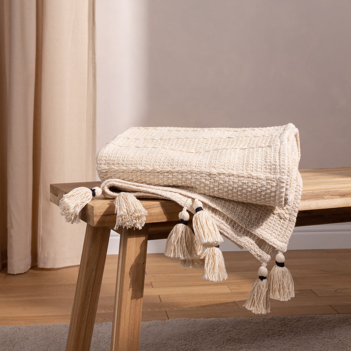 Caliche Woven Tasselled Throw 130cm x 180cm Natural