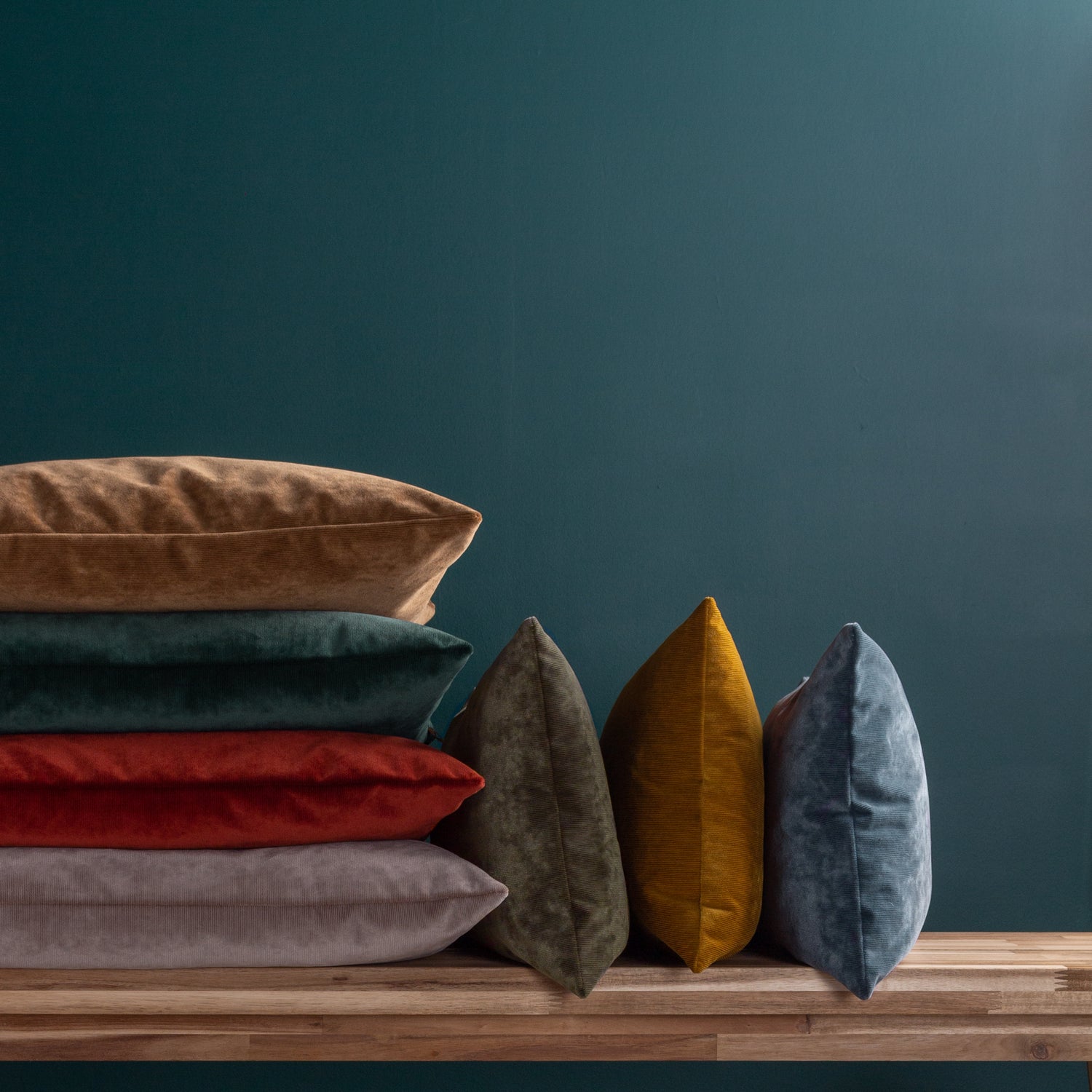 Camden Reversible Micro-Cord Velvet 30cm x 50cm Filled Cushion Denim