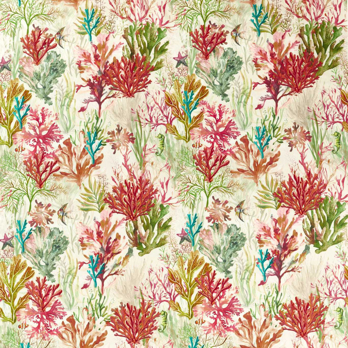 Clarke & Clarke Oceana Embroidered Printed Fabric Coral