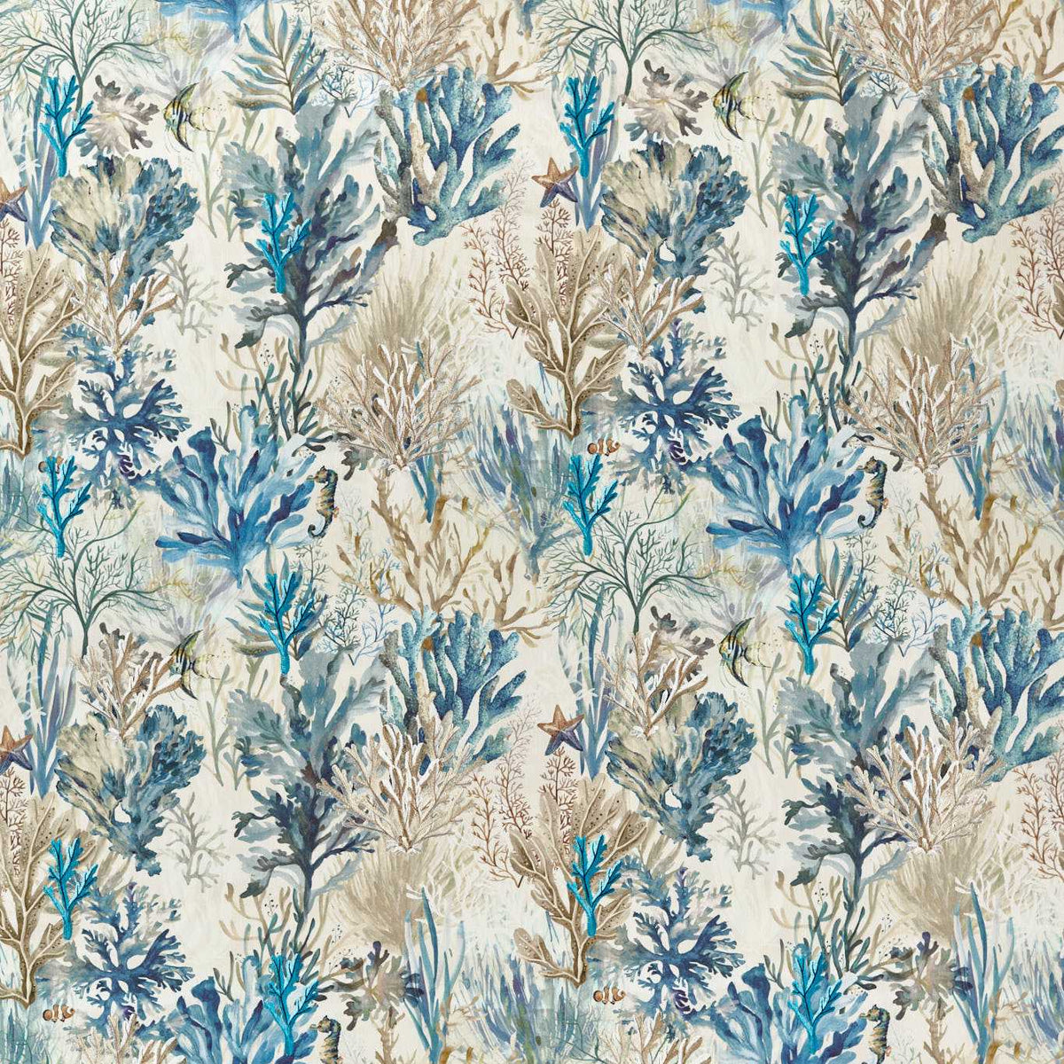 Clarke & Clarke Oceana Embroidered Printed Fabric Denim