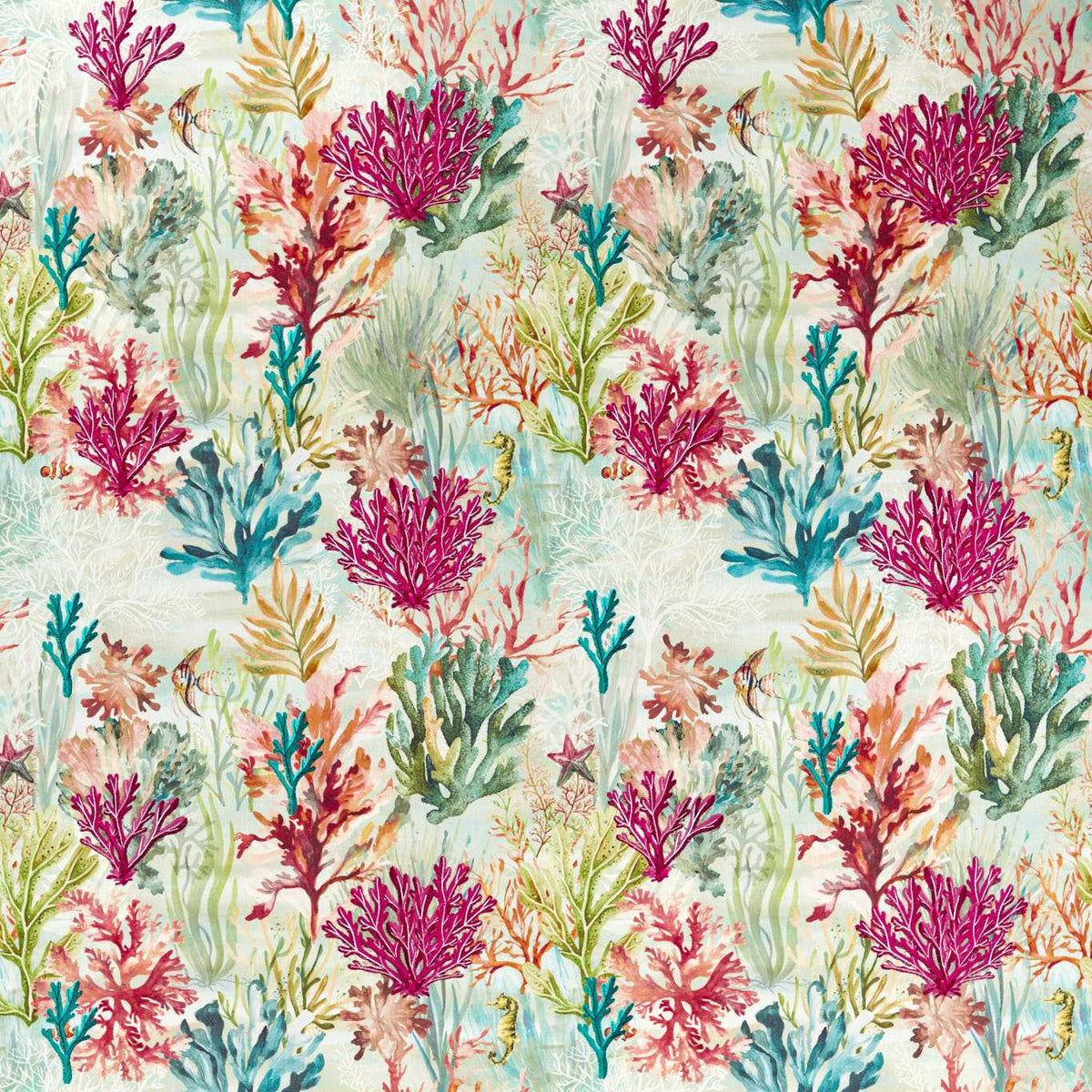 Clarke & Clarke Oceana Embroidered Printed Fabric Seafoam