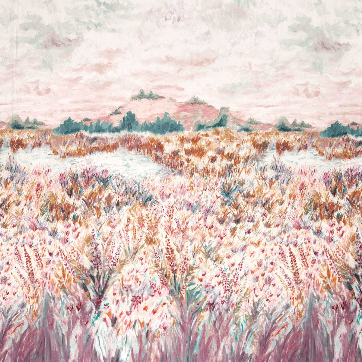 Clarke & Clarke Wildbloom Extra Wide Printed Sheer Voile Fabric Mineral Blush