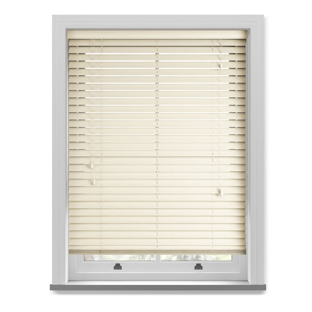 50mm Wood Essence Wooden Venetian Made To Measure Blind Fine Grain Linara Cream