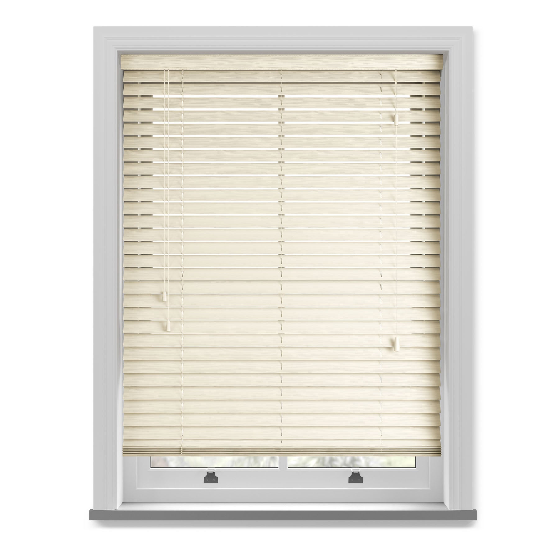 50mm Wood Essence Wooden Venetian Made To Measure Blind Fine Grain Linara Cream
