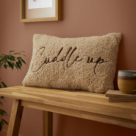 Fusion Cuddle up Embroidered 30cmx50cm Filled Cushion Natural