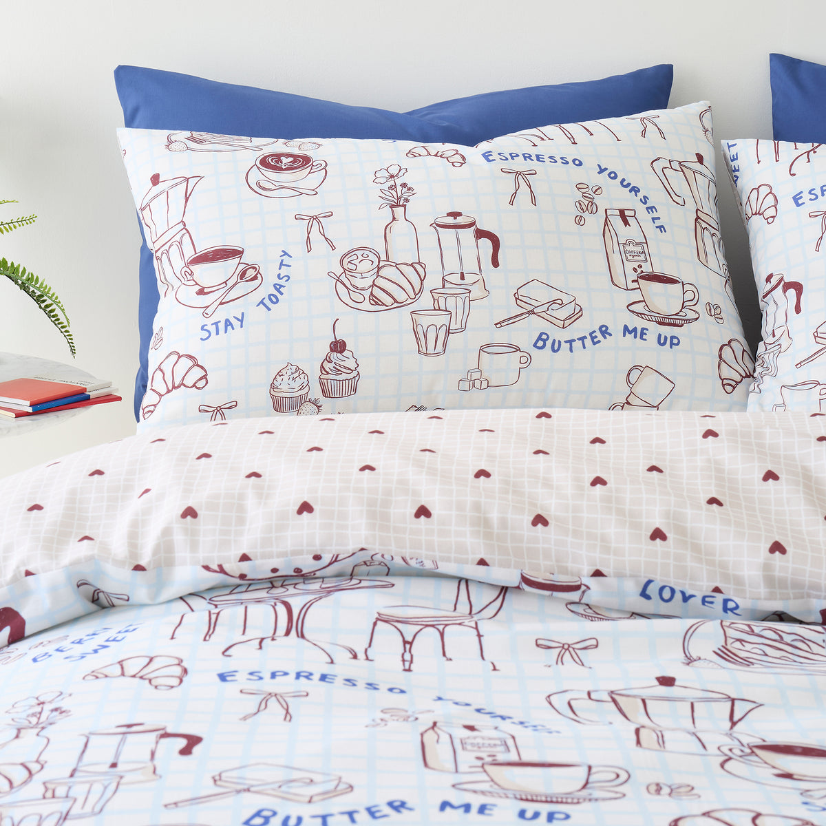 Fusion Coffee Club Duvet Cover Bedding Set Blue